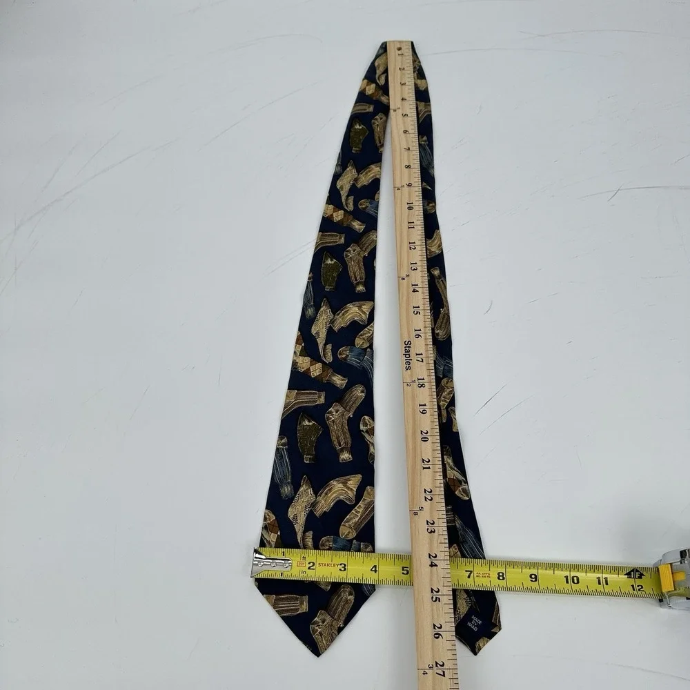 VTG Polo by Ralph Lauren Silk Tie Navy Gold Novelty Sock Print Hand Made In USA